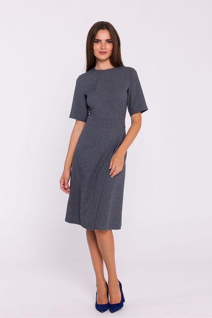 Stylove short sleeve daydress showcasing a stylish pre-knee length with a chic covered zipper at the back, embodying luxury fashion.