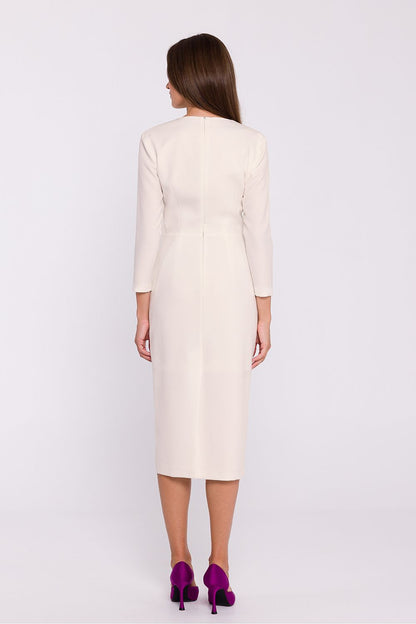 Elegant Midi Pencil Dress by Stylove with Floral Detail, perfect for formal occasions and crafted in Poland for luxury and comfort.