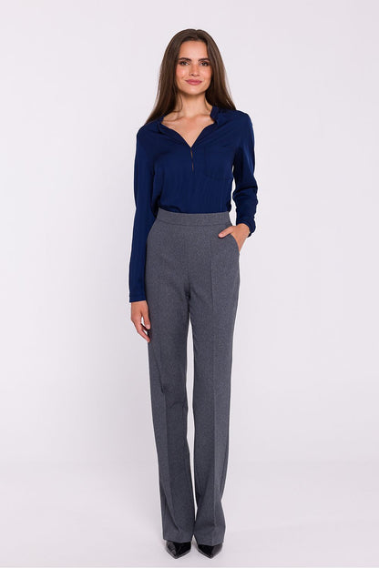 Stylove luxury women's flared trousers with high rise, elegantly designed to elongate the legs and perfect for work or formal events.