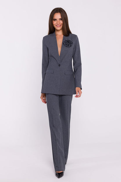 Flat lay of luxury Stylove women's flared trousers, emphasizing the classic and feminine cut suitable for both professional and formal occasions.