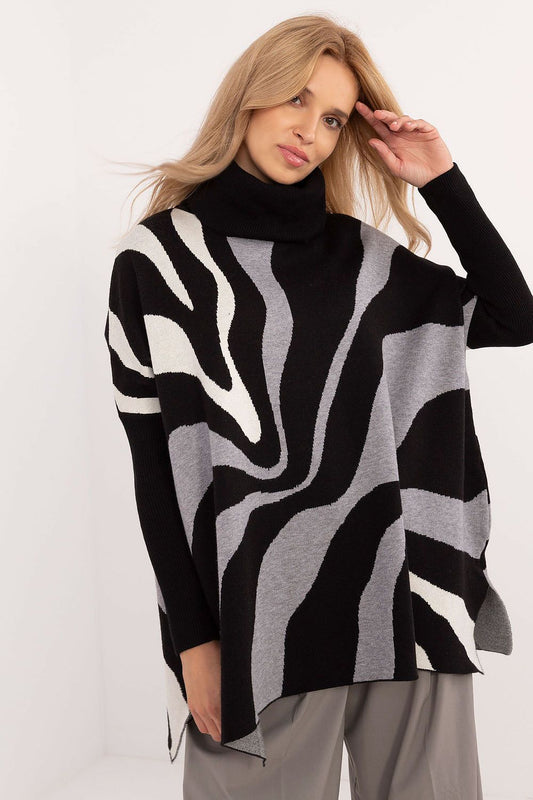 Luxury turtleneck sweater by Factory Price, featuring a colorful print and crafted from a viscose and polyester blend for ultimate comfort and style.