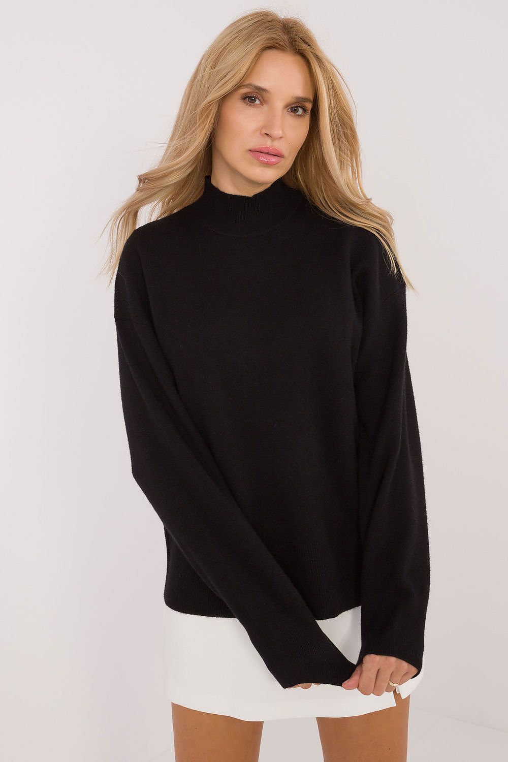 Elegant half turtleneck jumper from Sublevel in soft viscose blend, showcasing casual comfort for every occasion.