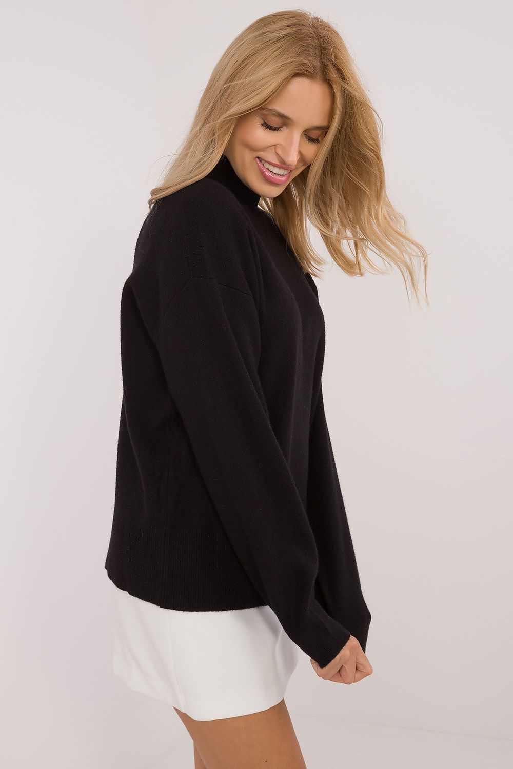 Elegant Half Turtleneck Jumper by Sublevel, showcasing its soft viscose blend fabric design, perfect for casual comfort during colder seasons.