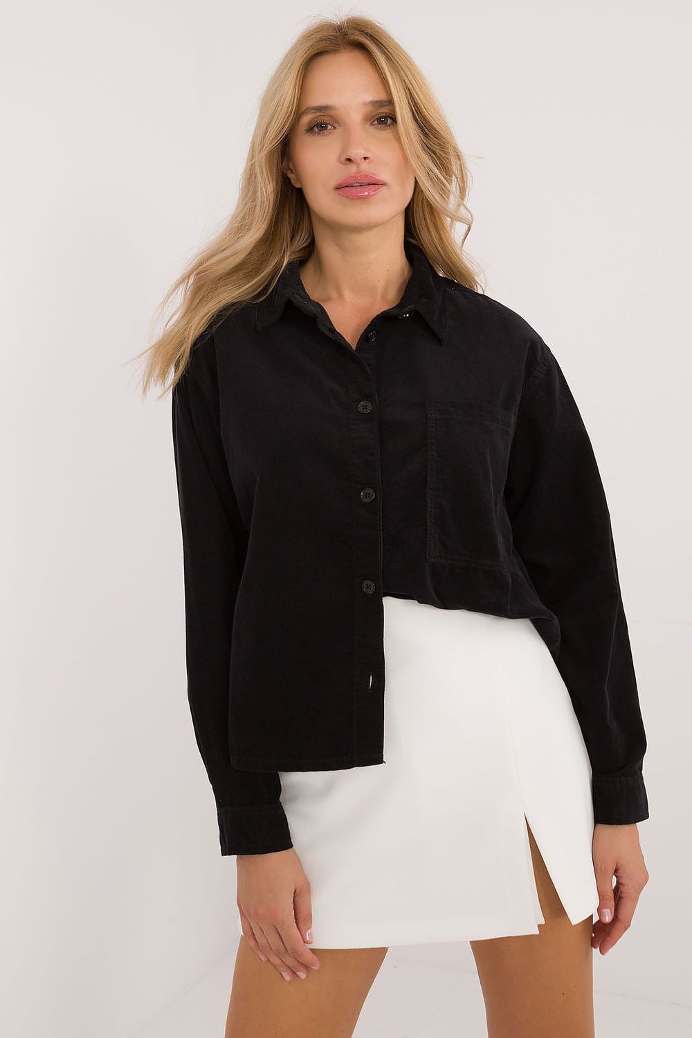 Chic and elegant long sleeve cotton shirt for women by Sublevel, beautifully displayed on a hanger, perfect for both casual and office wear.