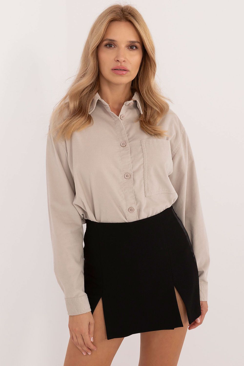 Versatile women's casual shirt by Sublevel, elegantly styled with a front pocket, ideal for pairing with various outfits for any occasion.