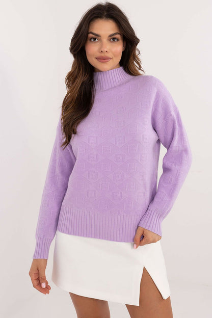 Elegant casual half turtleneck jumper for women, crafted from a warm acrylic-polyester blend by AT, perfect for stylish everyday wear.
