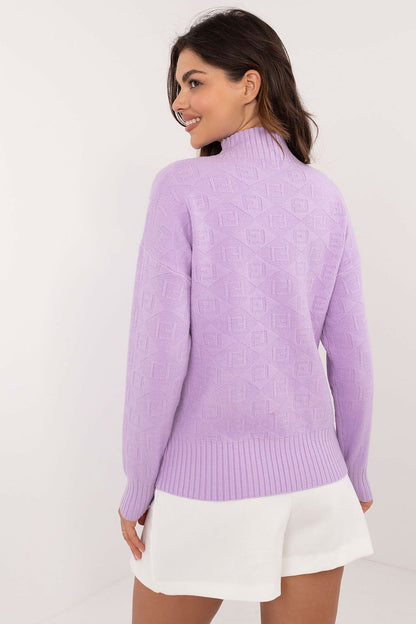 Model wearing AT's elegant casual half turtleneck jumper, combining sophistication and warmth for chic winter ensembles.
