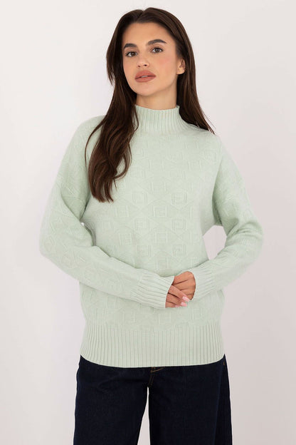 Front view of the luxurious casual half turtleneck jumper by AT, designed for women who appreciate elegance in everyday fashion.