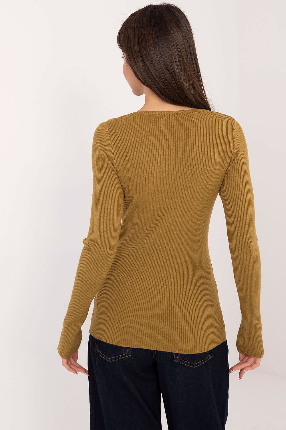 Fashionable women's casual sweater by AT, highlighting chic decorative buttons and a versatile round neckline ideal for everyday elegance.