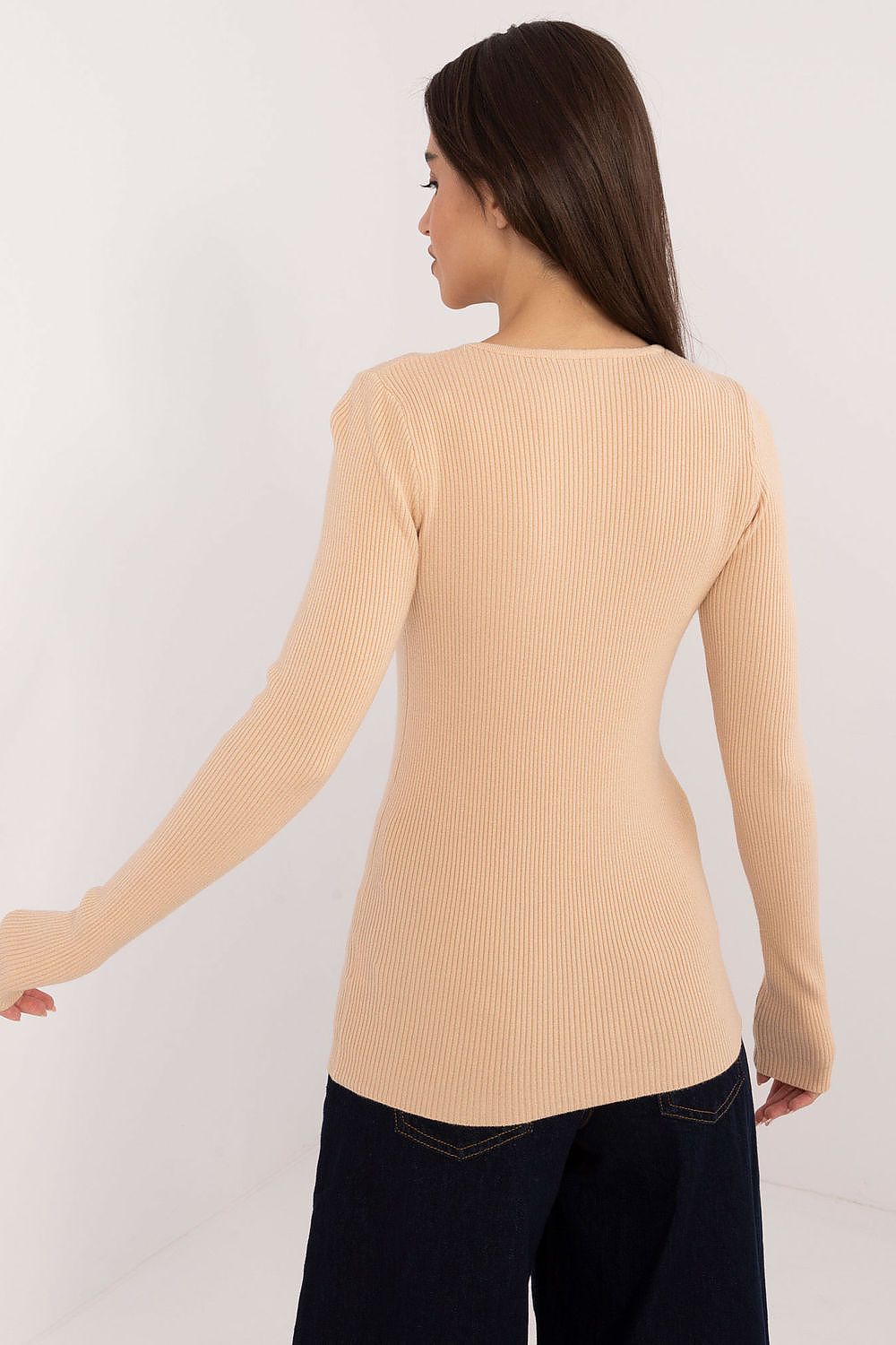 Stylish long-sleeved women's sweater with decorative buttons from AT, perfect for casual wear, made from a comfortable viscose-polyester-polyamide blend.