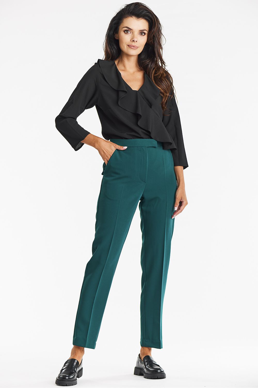 Chic Awama blouse with 3/4 sleeves, designed for stylish women who appreciate luxury fashion.