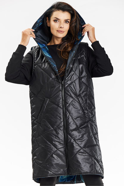 Luxurious double-sided vest by Awama featuring a stylish hood and zip closure, perfect for chic everyday outfits.