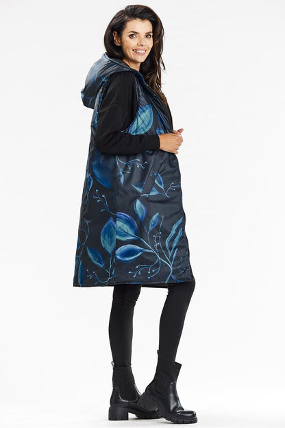 Awama's sophisticated double-sided hooded vest in high-quality polyester, designed for elegance and comfort during any occasion.