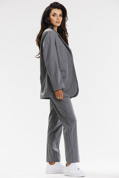 Awama Elegant Striped Blazer Jacket in luxurious grey viscose, showcasing loose fit design for stylish comfort.