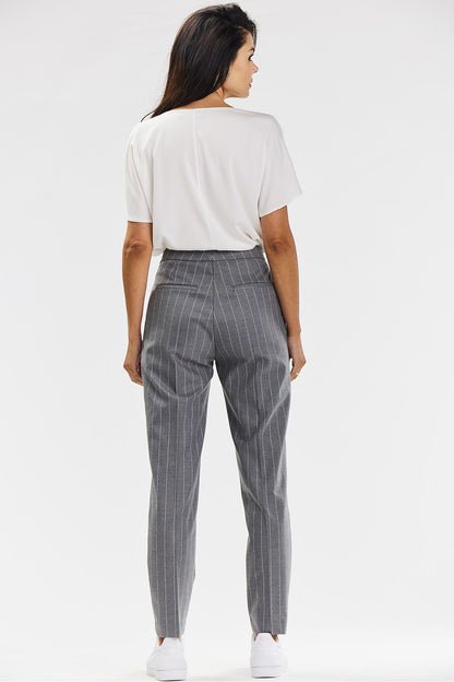 Chic and elegant gray cigarette pants with white pinstripe detailing from Awama, designed for women seeking comfort and style in high-quality fabric.