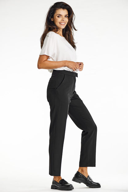 Elegant gray canted cigarette trousers for women by Awama, showcasing luxury and versatility for formal and casual styling.