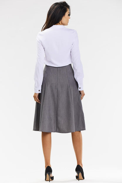 Sophisticated midi skirt in grey by Awama, ideal for pairing with formal shirts or turtlenecks for stylish business looks.
