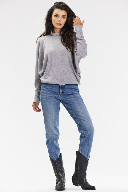 Sophisticated loose fit turtleneck sweater in black ribbed knit by awama, featuring stylish kimono sleeves, perfect for casual elegance during colder months.