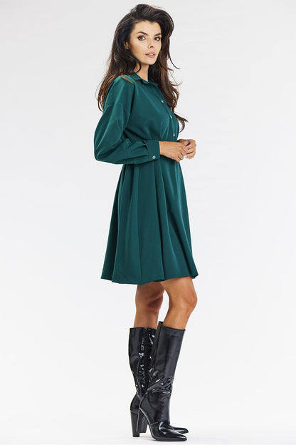 The back view of the awama grey shirt dress, demonstrating its sophisticated design suitable for elegant celebrations.