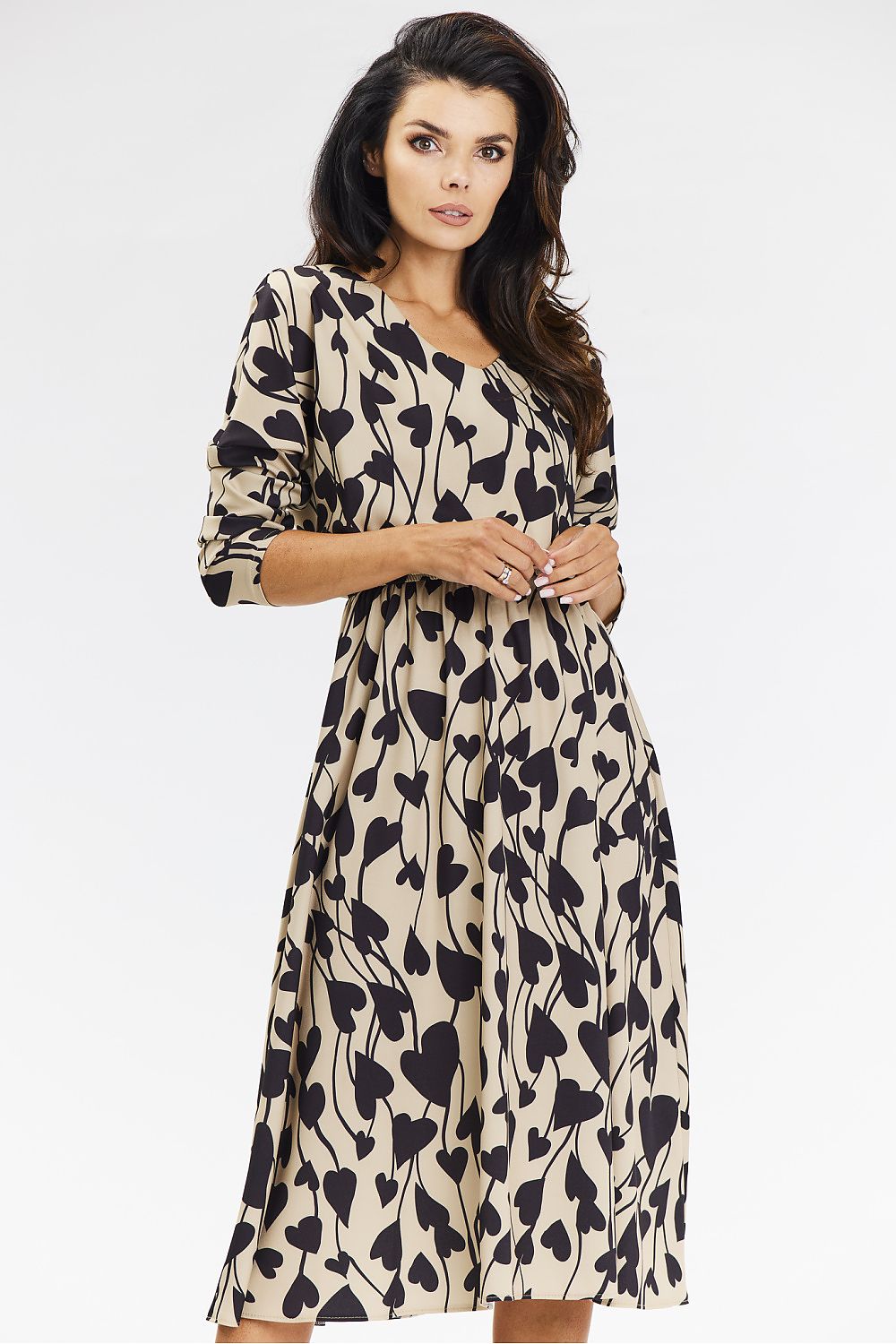 Chic Kimono Midi Dress from Awama, designed with a V neckline and elegant pattern, perfect for women seeking luxury and versatility in their fashion choices.