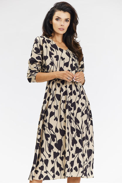 Chic Kimono Midi Dress from Awama, designed with a V neckline and elegant pattern, perfect for women seeking luxury and versatility in their fashion choices.