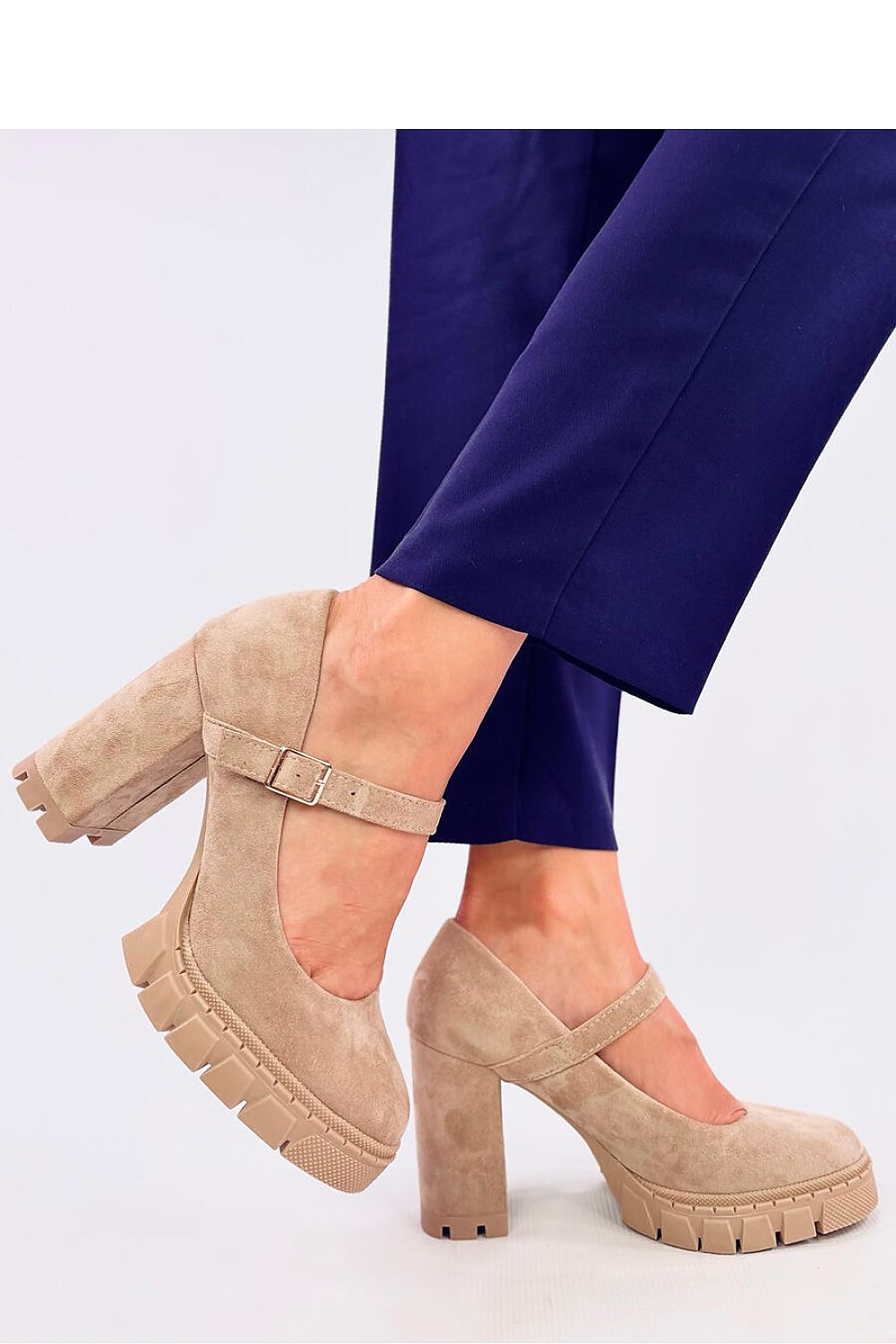 Stylish Inello women's suede platform pumps with a striking 10cm heel and plush round toe, ideal for chic evening wear.
