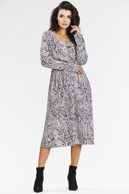 Layflat view of Awama's luxurious navy blue and brown kimono midi dress, ideal for stylish women looking for versatility in occasion wear.