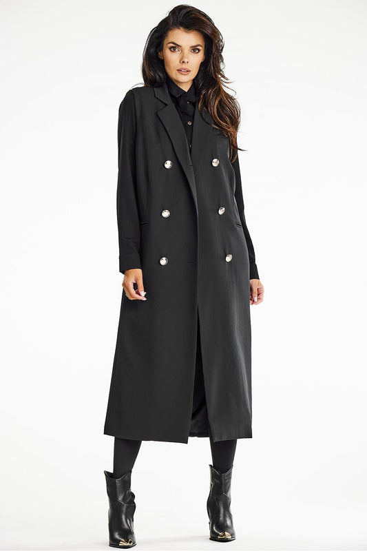 Elegant double-breasted maxi vest by Awama, showcasing classic modern design and feminine style, perfect for versatile outfit styling.