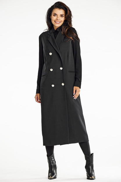 Elegant double-breasted maxi vest by Awama, showcasing a classic modern design with feminine style, perfect for adding sophistication to any outfit.