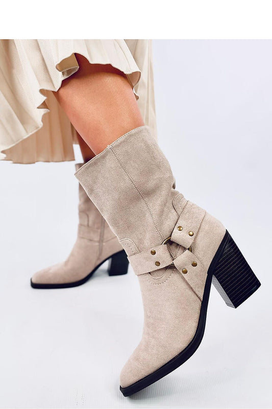 Luxury Inello Suede Cowboy Heel Boots showcasing square toe design with soft fur lining, perfect for stylish comfort.