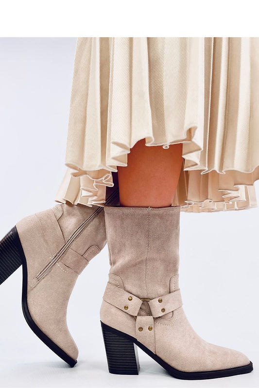 Elegant Inello women's cowboy boots in eco-suede, featuring high upper and side zipper closure for easy wear.