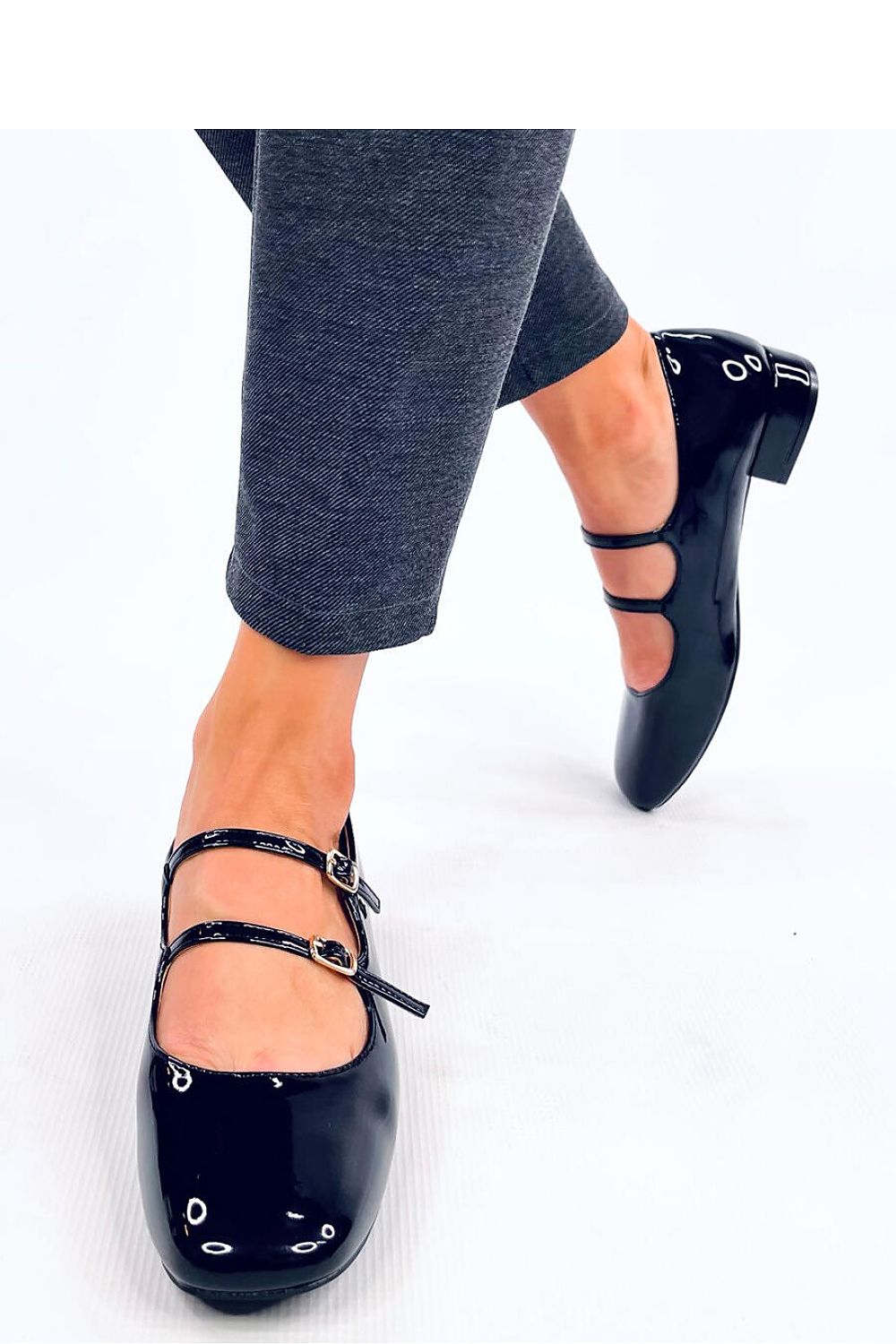 Elegant Inello Women's Mary Jane Heel Pumps in eco-friendly patent leather showcasing the stylish square nose and subtle straps, ideal for chic and environmentally conscious footwear.