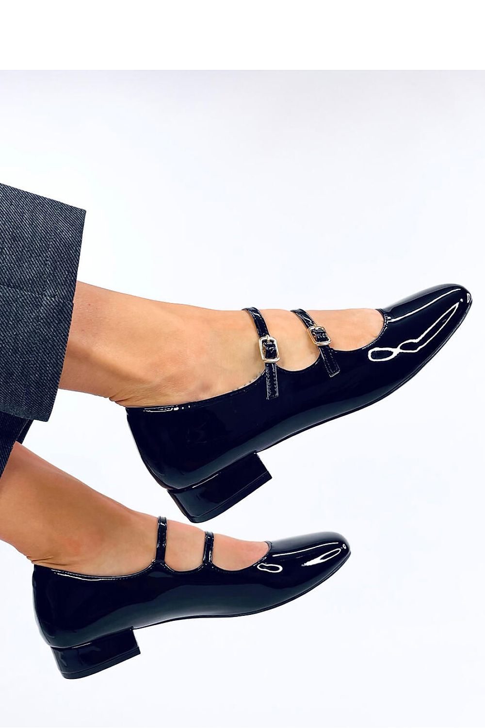 Close-up of Inello Women's Mary Jane Heel Pumps featuring 2.5cm heel height, crafted from luxurious eco-friendly patent leather, perfect for a sophisticated lifestyle.
