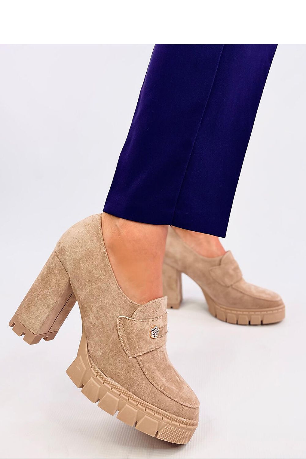 Glamorous Inello Women's floral-embellished suede pumps, ideal for elevating your fashion ensemble with comfort and style.