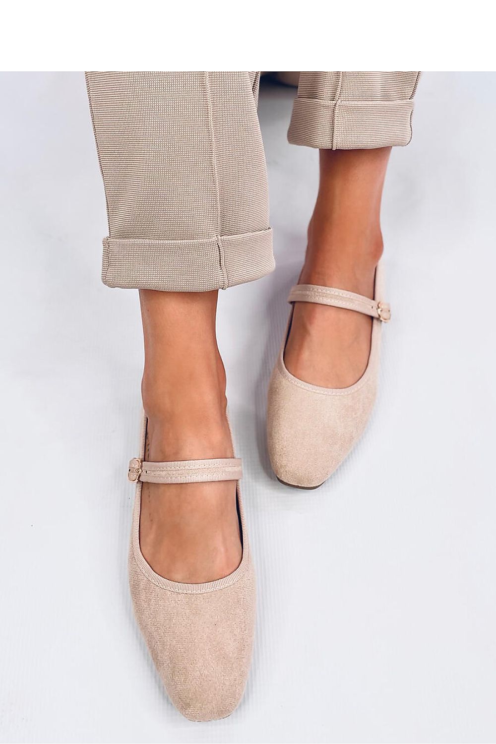 Elegant women's eco-friendly suede ballerinas from Inello, featuring a fashionable Mary Jane style for ultimate comfort.