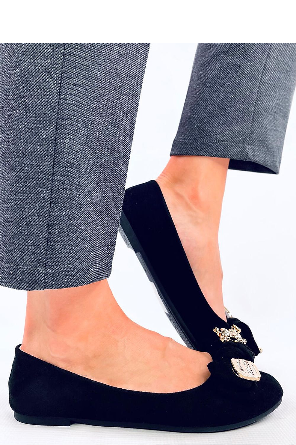 Chic women's ballerina shoes by Inello, showcasing ecological suede material with a soft inner insole, combining fashion and comfort effortlessly.