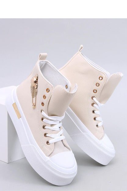 Stylish ankle model women's eco leather sneakers by Inello, featuring a high springy rubber sole and luxurious gold detailing.