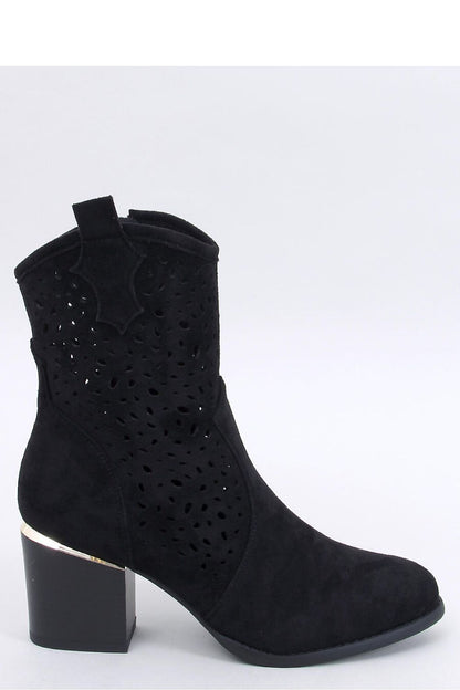 Elegant 7Cm heeled openwork boots in eco suede with gold insert by Inello, featuring a sophisticated cut-out design.