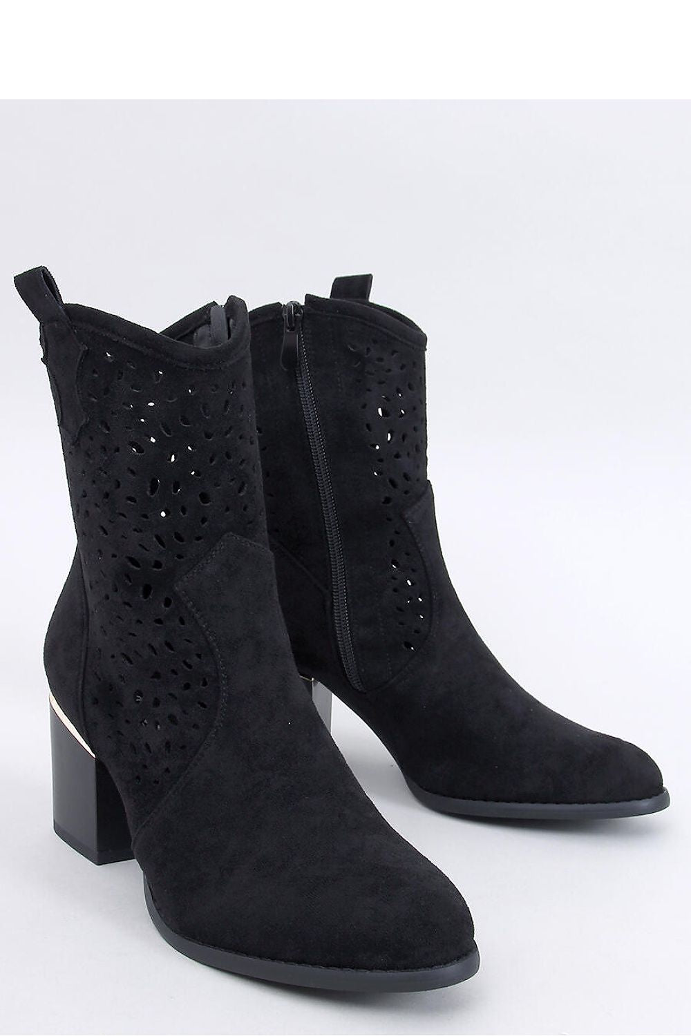 Chic and fashionable openwork boots in eco suede by Inello, perfect for sophisticated outfits with their 7Cm heel and elegant design.