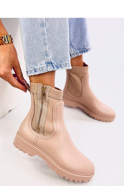 Chic Inello women's rubber Wellies with gold zipper detailing, designed for comfort and style in wet weather.