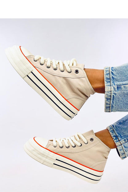 Sophisticated Women's Inello ankle sneakers on a platform, designed with thick laces and crafted from soft fabric, embodying chic comfort for modern style.