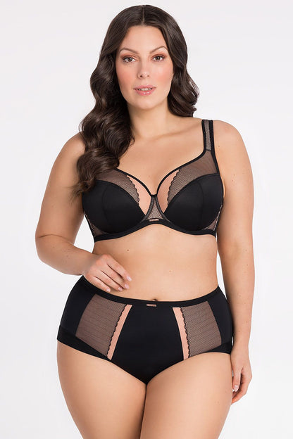 Gorsenia Lingerie's Women's Elegant Soft Bra featuring delicate lace detailing, adjustable fit, and wider straps for comfort, ideal for larger breasts.