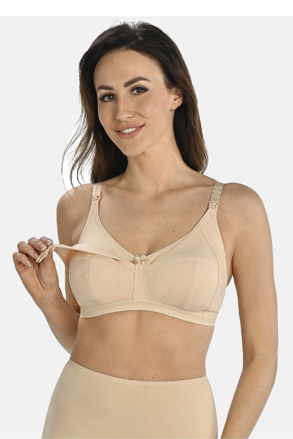 Teyli Luxurious Underwire-Free Nursing Bra showcasing adjustable straps and easy clip access, designed for comfort and style for nursing mothers.