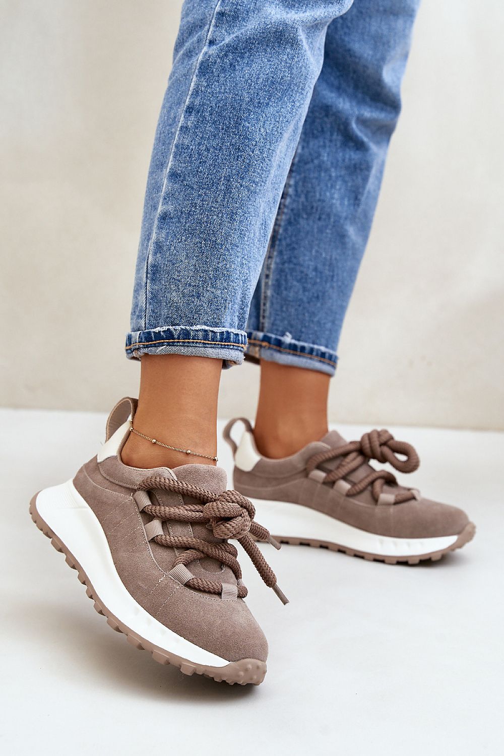 Luxury Women's Suede Sneakers with Platform and Thick Lacing by Step in Style, designed for comfortable everyday wear with a chic elevated silhouette.