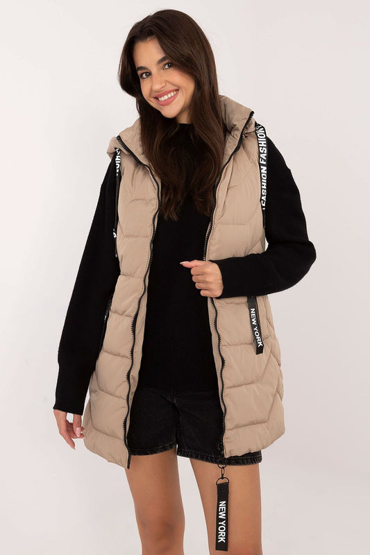 Stylish quilted zip vest with hood by Factory Price, showcasing premium polyester insulation for luxurious warmth.