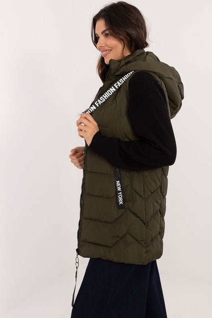 Stylish quilted zip vest with hood showcasing premium polyester insulation, from Factory Price, perfect for ultimate warmth and modern elegance.