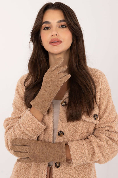 Elegant AT women's insulated gloves featuring a stylish geometric pattern, perfect for winter elegance.