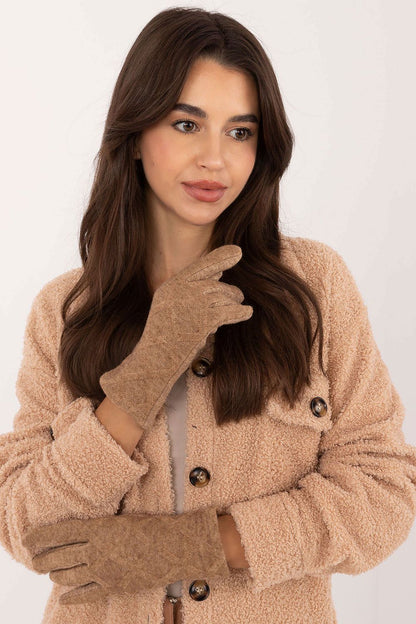 Stylish AT women's insulated gloves with a unique geometric pattern and touchscreen capability, blending luxury with practicality.