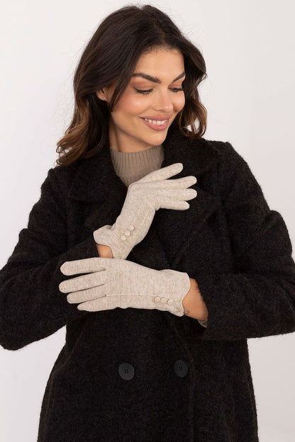 Luxurious women's gloves with decorative buttons and embroidered flower design, crafted by AT.