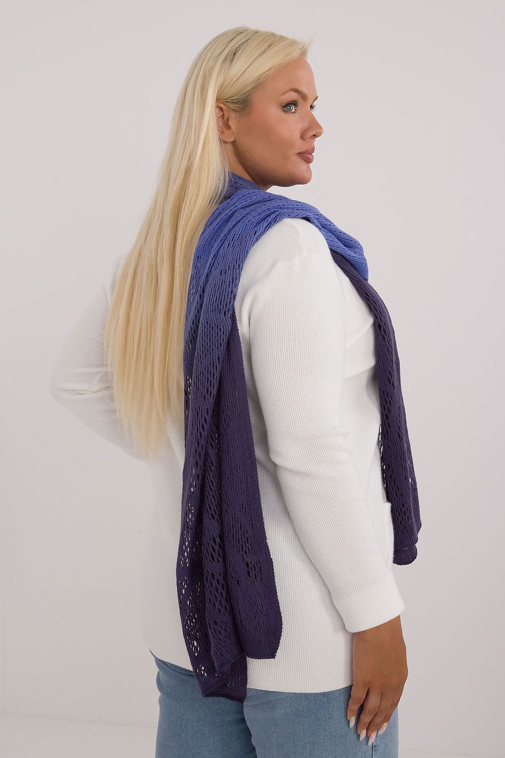 Stylish winter scarf by AT, measuring 190 cm, blending cotton and wool for warmth and elegant openwork detailing, perfect for luxury fashion statements.
